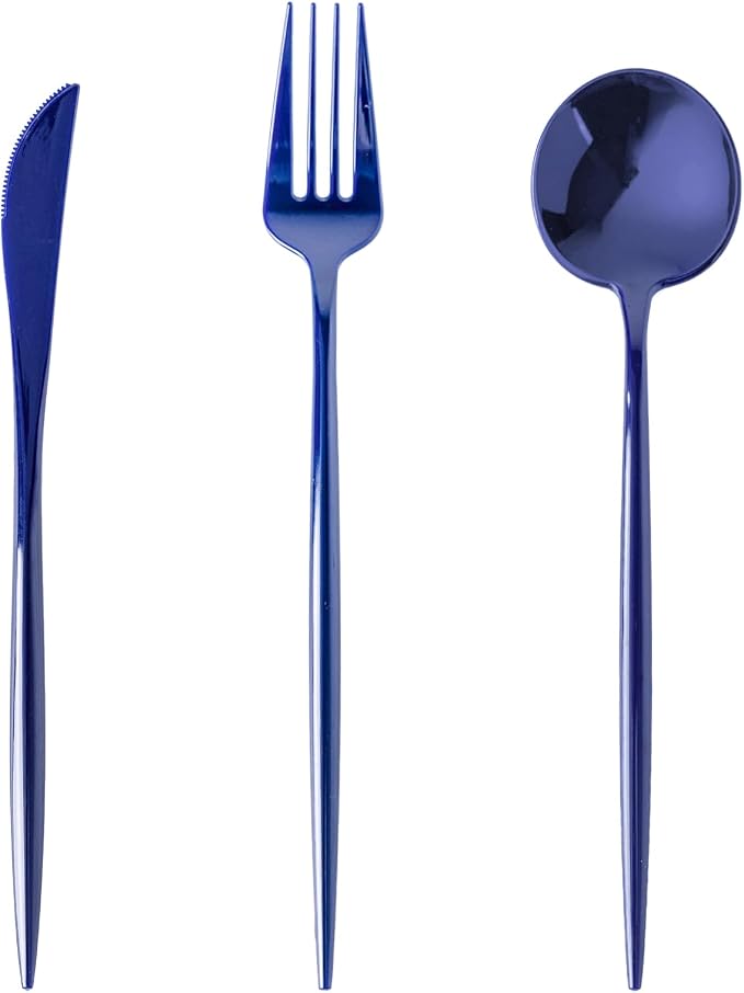 180PCS Blue Plastic Silverware,Heavy Duty Disposable Utensils Include 60 Forks,60 Spoons and 60 Knives,Blue Cutlery Plastic Silverware Sets for Party, Wedding or Daily Using