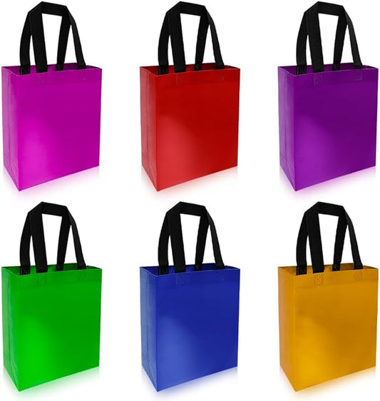 huichuan 12 Pack Multicolor Gift Bags with Handles, Reusable Small Gift Bag for Women Kids, Eco-Friendly Non-Woven Party Favor Goodie Bags Bulk for Valentine's Day, Birthday, Wedding, Baby Shower Treats