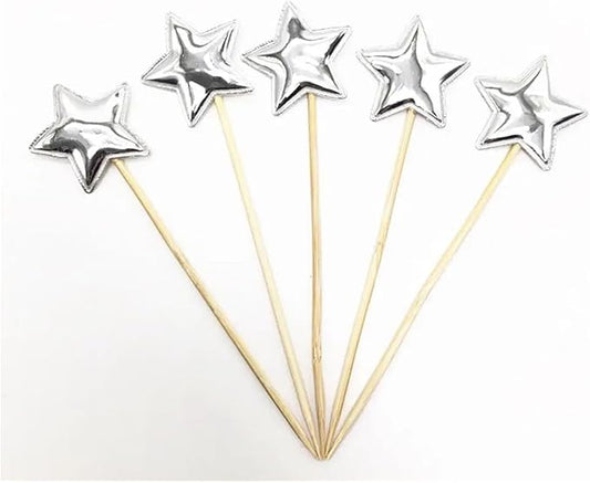Durable 200pcs Solid Star Birthday Cake Topper Birthday Cake Toppers For Boys Food-grade Food Cake Decor Stake Safe Glitter Cake Decoration(Silver)