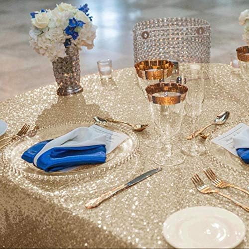 Juya Delight 50'' Round Sequin Tablecloth Light Gold Table Cover for Birthday Wedding Party Table Decoration