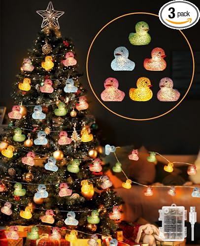 AceList 60 LED Glitter Rubber Ducks String Lights Funny Light with USB & Waterproof Battery Box, Christmas Ducks, Unique Gifts for Jeep Ducks Lovers, Colorful Party, Birthday, Christmas Decor