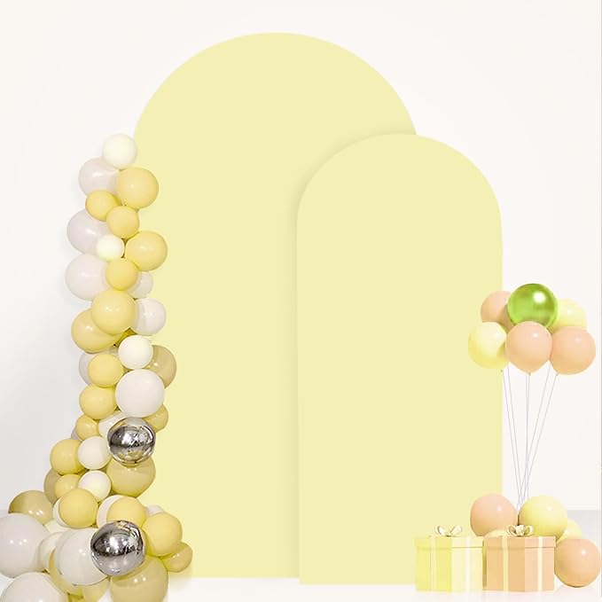 FANPROMS Arch Covers Set of 2 Yellow Wedding Arch Cover 6FT 7.2FT Arch Stand Cover for Wedding Party Spandex Arch Cover Stretchy Fabric Boho Backdrop Covers Set for Bridal Baby Shower Decoration