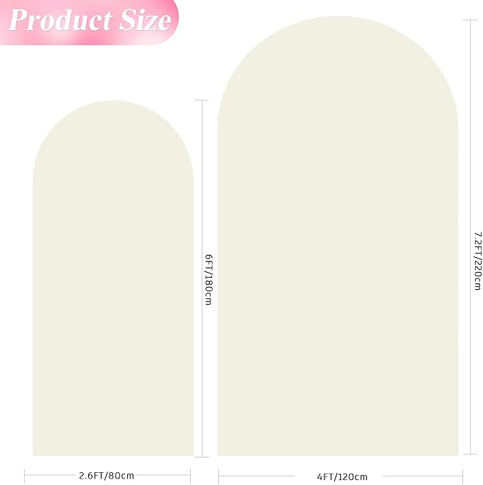 Wokceer Wedding Arch Backdrop Cover 7.2FT, 6FT Spandex Fitted Ivory Arch Covers 2 Set Round Top Chiara Arches Backdrop Cover for Birthday Party Ceremony Banquet Decoration