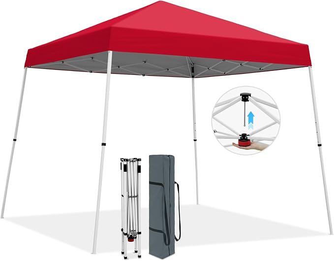 COOS BAY 10x10 Pop Up Canopy Tent, Portable Outdoor Shelter with Carry Bag for Tailgate, Party, Beach, Picnic, and Camping, 10x10 Base 8x8 Top, Red