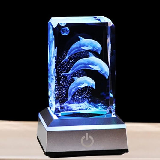 Qianwei 3D Crystal Ball Dolphin Gifts for Women Men, Laser Etched Dolphin Decor Glass Figurines Statue Stuff for Room Decorations Birthday Christmas Gifts for Lovers Keepsake Paperweight