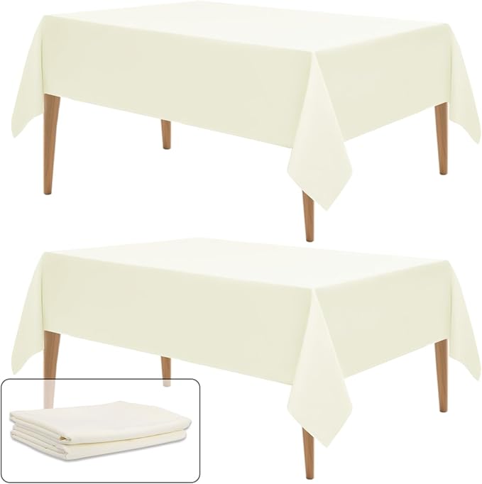 WIGENIUS 2 Pack Ivory Table Cloth Rectangle Tablecloths 60X84 Inch,Polyester Table Cloth for 4 Foot Rectangle Tables,Wrinkle Resistant Washable Fabric Table Covers for Party,Wedding Banquet