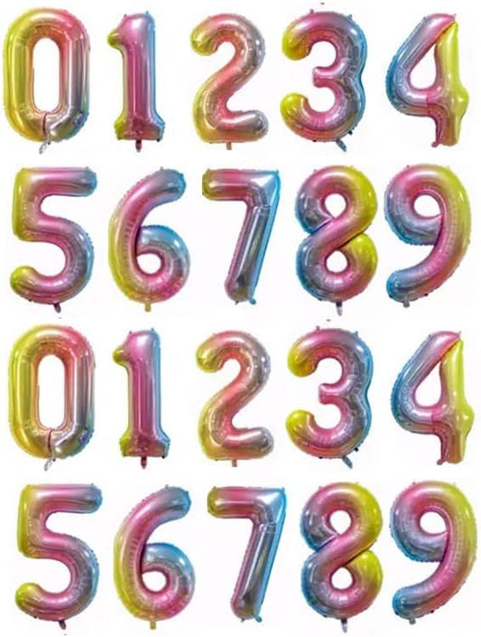16 Inches Numbers 0-9 Gradient Rainbow Foil Mylar Big Balloon Birthday Party Décor Event Decorations Supplies(2 sets)