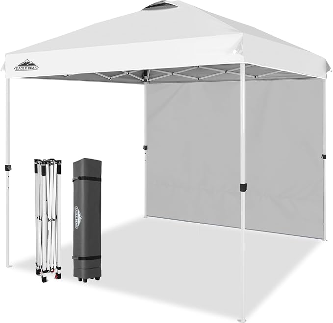 EAGLE PEAK Commercial Canopy 8x8 Pop Up Canopy Tent with 1 Sidewall, Easy Setup Heavy Duty Instant Event Shelter for Vendors & Markets, Outdoor Sun Shade, White