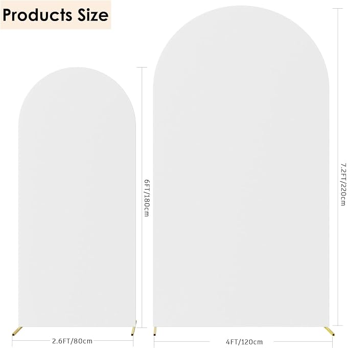 HAINARverS Set of 2 Wedding Arch Cover 6FT,7.2FT Spandex Fitted Stretchy Arch Stand Covers,2 Sided Round Top Chiara Backdrop Cover Banquet Baby Shower Arch Decoration(White)