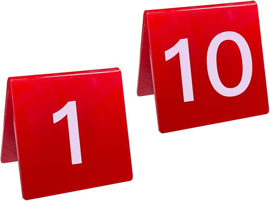 Table Number 1-10 Tents Style Red Acrylic Table Numbers Cards Signs For Wedding Reception Restaurants Cafes
