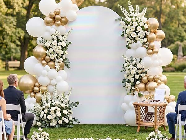 Iridescent White Arch Backdrop Cover 7.2FT with Zipper,Thick Soft Stretchy Sequin Shimmer Spandex Fitted Chiara Cover for Wedding Birthday Baby Shower Graduation Party Photo Backdrop