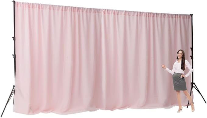 Extra Wide Two Layers One Piece Trade Show Booth Backdrop, Pink, 20x8ft | Chiffon Tulle & Polyester, Extra Wide Blackout Curtains, Theatrical Backdrops
