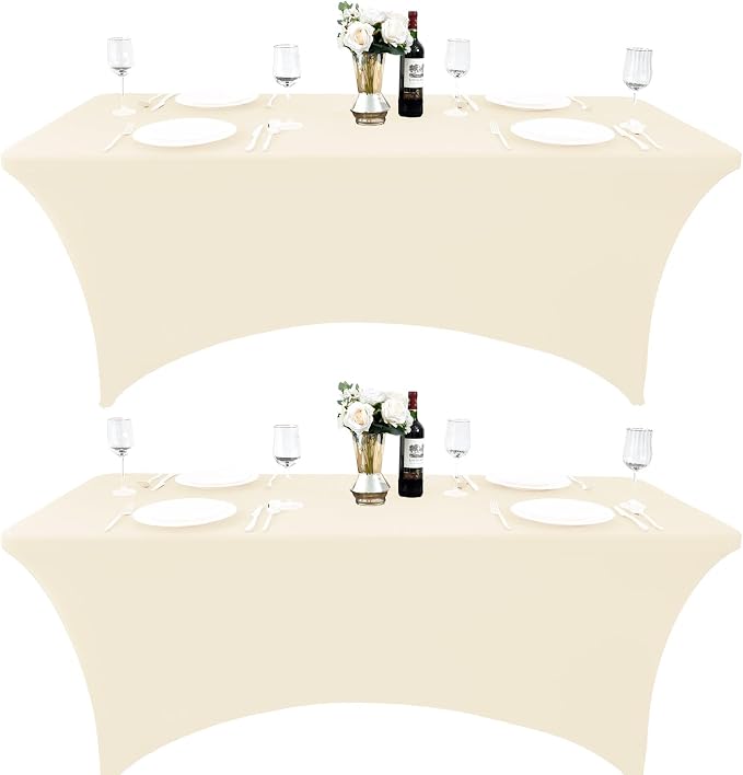 2-Pack 6ft Spandex Table Covers for Rectangle Standard Folding Tables - Wrinkle Resistant Stretch Tablecloths - Ultimate Fitted Table Protector for Parties, Trade Shows, Banquet