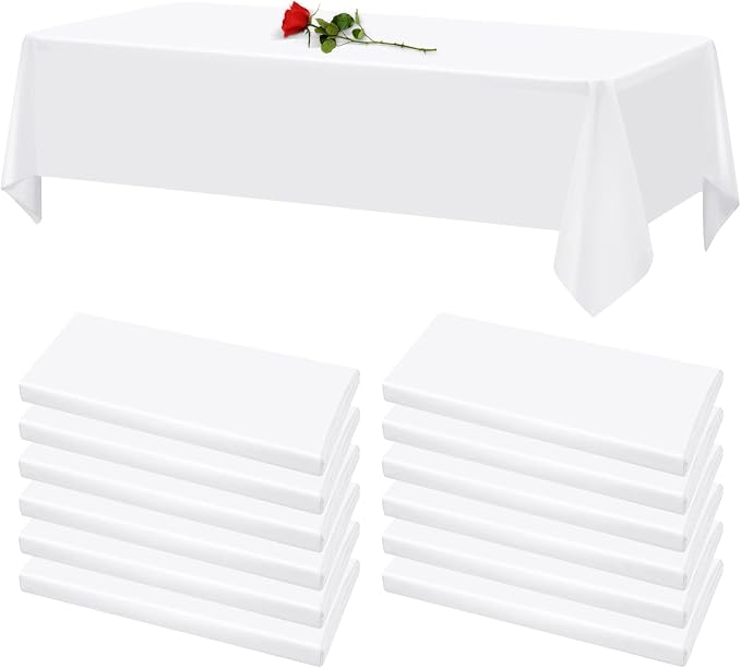 12 Pack White Tablecloths for Rectangle Tables Stain and Wrinkle Resistant Washable Polyester Tablecloth 60 x 126 Inch Table Cloth Rectangle Table 8 Foot Rectangle Table Cloth for Wedding Party