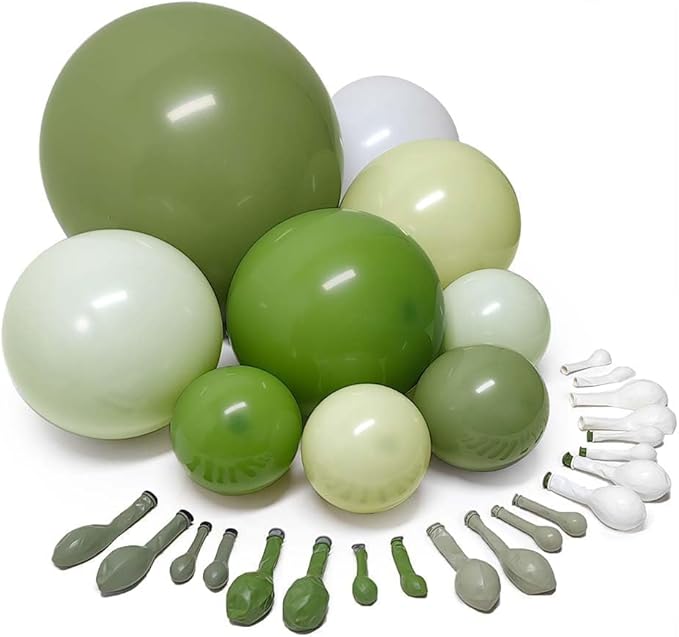 Green Balloon Arch Kit Double Stuffed Olive Dusty Sage Green White Balloons Pastel White Avocado Balloon Garland For Baby Shower Birthday Bridal Shower Wedding Woodland Wild One Party Decoration