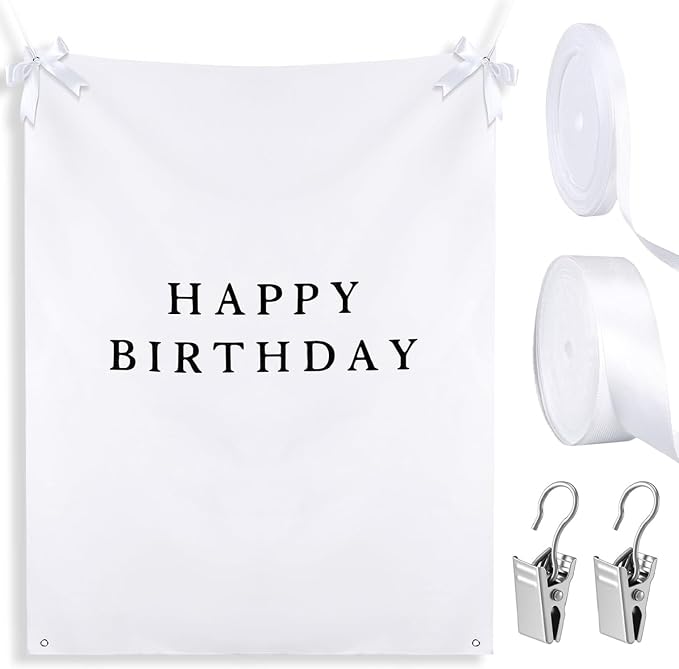 Oudain 60x78 Inch Happy Birthday Burlap Banner, Fabric Party Decorations Backdrop, Boho Rustic Photo Props Sign with Hanging String for Birthday Party Indoor Outdoor Yard Wall Decor