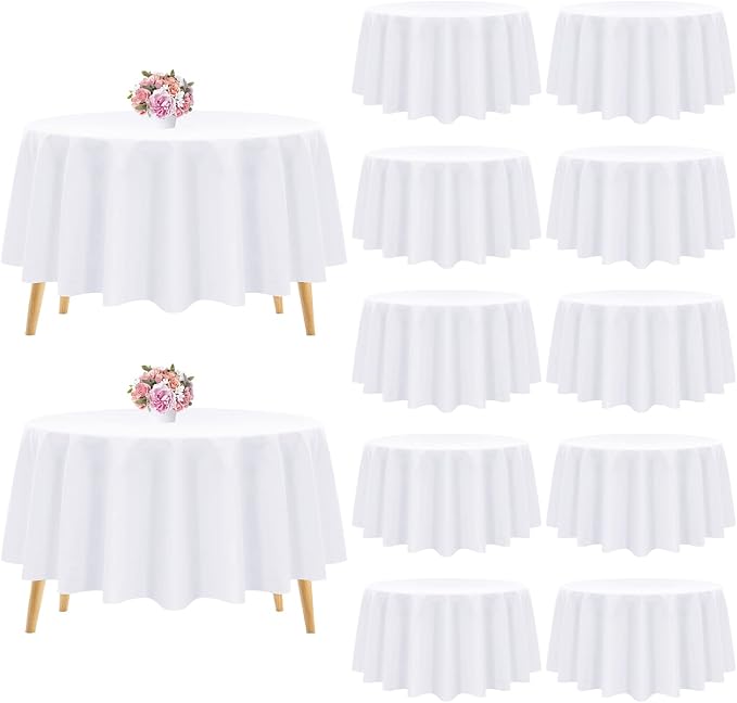 Pesonlook 12 Pack White Round Tablecloth-120 Inch Polyester Round Table Cover White Tablecloths Washable Fabric Table Cover for Wedding/Party/Banquet/Dining/Buffet Table