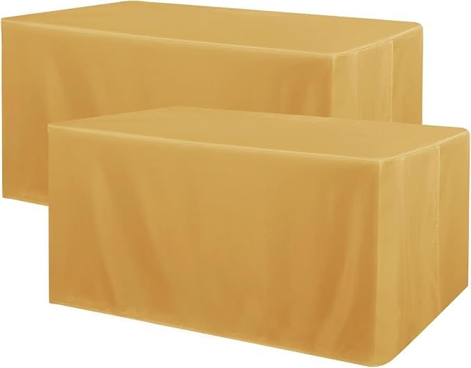 Obstal 2 Pack Table Clothes for 8 Foot Rectangle Tables - Water Resistant Washable Fabric Polyester Rectangle Table Cover Protector for Wedding, Banquet and Trade Shows, 96L x 30W Inches, Gold