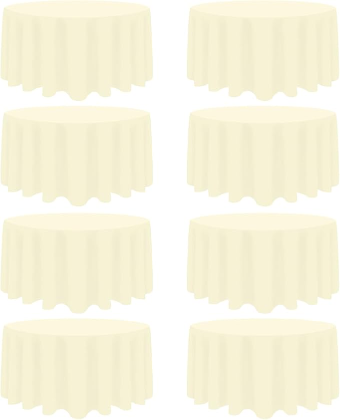 8 Pack Beige Round Tablecloth 120 Inch Beige Table Cloth Stain and Wrinkle Resistant Reusable and Washable Polyester Fabric for Buffet Wedding Party and Banquet