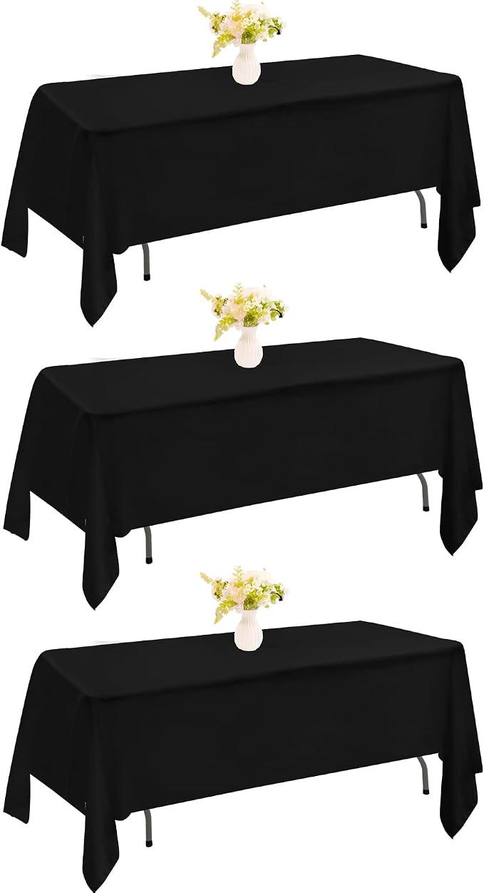 3 Pack Rectangle Black Table Cloth Bulk Washable Polyester Table Cover for Wedding Dining Table Buffet Parties Banquet Decoration（60x102Inch, Black）