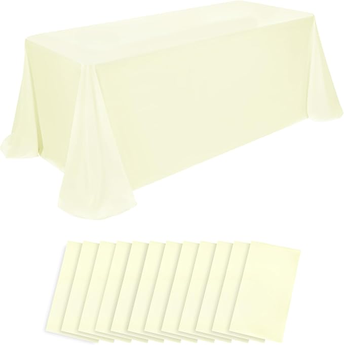 12 Pack Beige Tablecloth 90x132 Inch Rectangular Table Cover | Wrinkle Resistant, Machine Washable Reusable, Wedding, Banquet, Restaurant, Party, Baby Shower,Indoor Outdoor Events