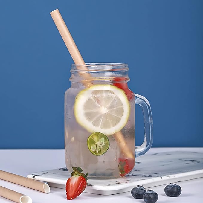 ALINK Pointed Paper Boba Straws, Individually Wrapped, 4-Layer Heavy Duty, 12mm Biodegradable Jumbo Smoothie Straws for Bubble Tea, Tapioca Pearls - Pack of 50