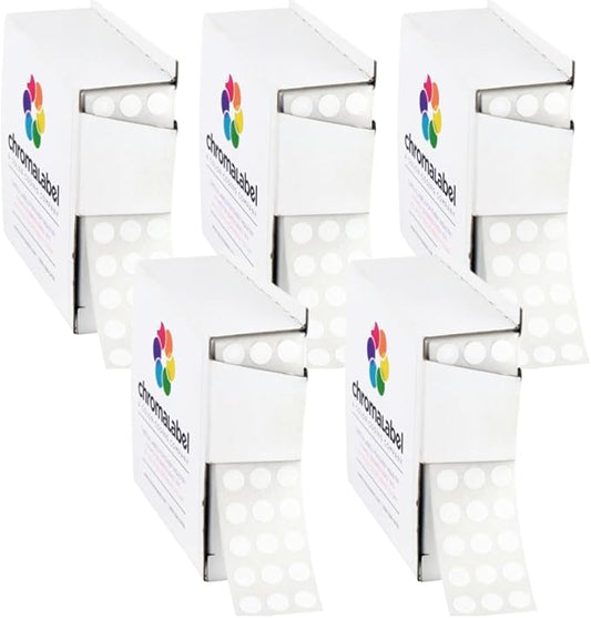 ChromaLabel 1/4 Inch Circle Sticker Labels, Small White Stickers for Pricing, Round Labels with Handy Dispenser Box, Permanent Adhesive Dot Stickers - White, 1000 - Case of 5
