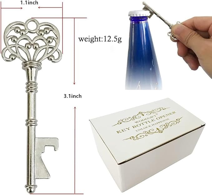 100 PCS Wedding Favors Bottle Opener,Wedding Gifts for Guest Vintage Skeleton Key Opener,Key Openers with Escort Tag Cards and Chains (Silver)