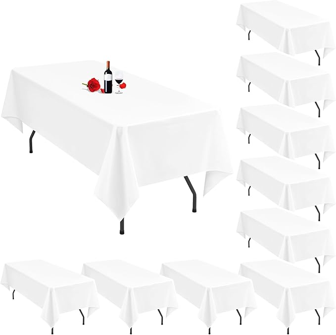 10 Pack White Tablecloths for 6 Foot Rectangle Tables 60 x 102 Inch White Table Cloth Rectangle Tables 6ft Tablecloth Linen Polyester Fabric Washable White Table Cloths for Parties Wedding Banquet