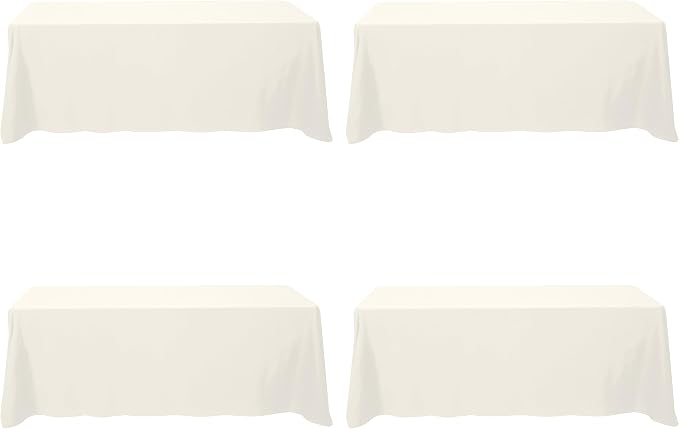 BRILLMAX 4 Pack Ivory Tablecloths 90 x 156 Inch for 8ft Rectangle Tables - 150 GSM Polyester Fabric, Floor Length Drop, Water, Stain & Wrinkle Resistant Cloth Cover for Wedding Reception Banquet