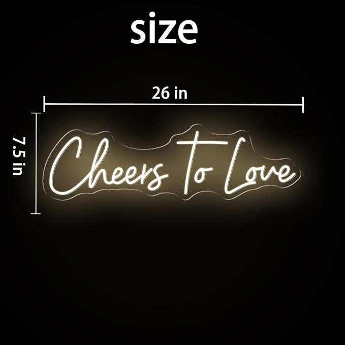 26X7.5 Inch Large Cheers to Love Neon Signs, USB Powered Lights Sign, LED Light Up Sign for Wall, Celebratory Decorations for Birthday, Engagement, Wedding Party, Warm White