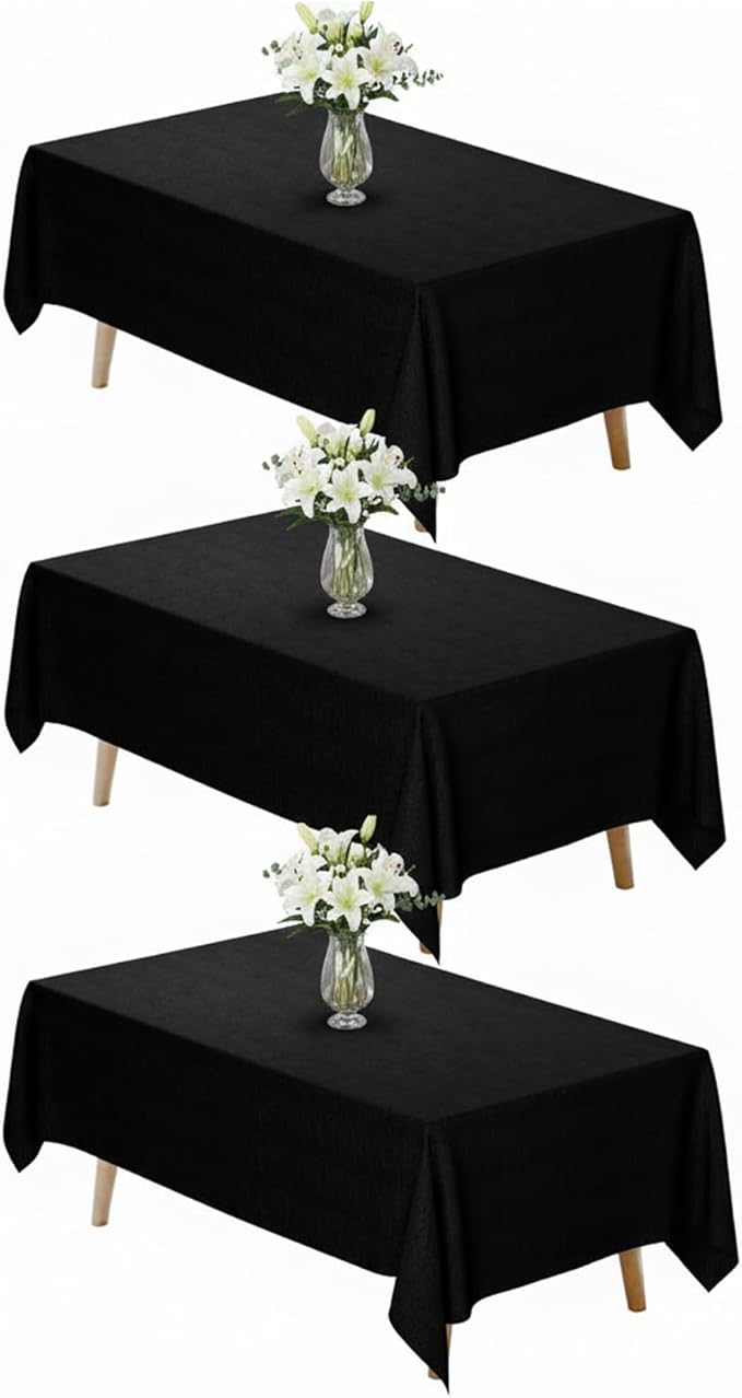 Fixwal 3 Pack Black 70 x 120 Inch Rectangle Tablecloths, Reusable Heavy Duty Washable Polyester Table Covers for 6-8 Ft Tables, Wedding, Party, Birthday, Outdoor, Picnic