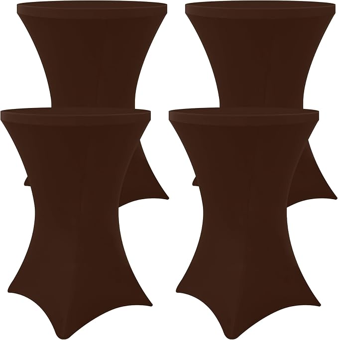 Moosfor Spandex Cocktail Table Covers 4 Pack, Elastic Fitted Stretch Table Cloth, Round High Top Tablecloths for Bar, Party, Pub, Wedding & Banquet (Coffee, 32x43 Inch)