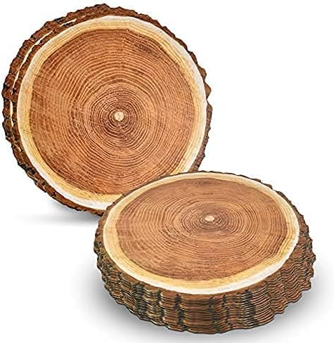 Gift Boutique Disposable Wooden Slice Paper Place Mats 50 Pack 13.5" Round Rustic Brown Wood Slices Charger Place Mat for Farmhouse Tan Table Setting Summer Spring Fall Wedding Dinner Party Decor