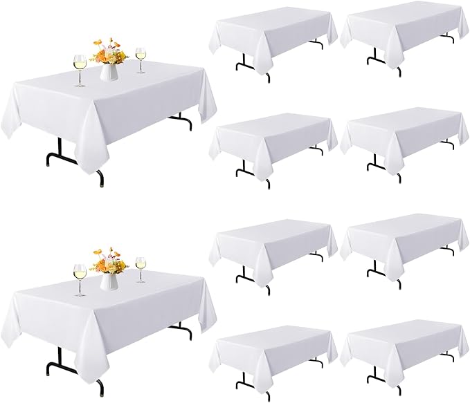 10 Pack White Table Cloth Rectangle 60 x 102 Inch, Rectangle Tablecloth for 6ft Tables, Stain and Wrinkle Resistant Polyester Washable Fabric Tablecloth for Wedding Banquet, Restaurant, Parties