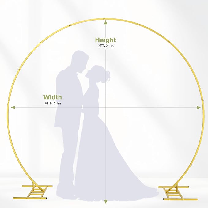 EMART Round Backdrop Stand 8FT Gold Wedding Arch Metal Circle Balloon Arch Stand with Base, 2 Water Bags for Wedding, Birthday, Party, Christmas, Decoration, Anniversary, Ceremony, Valentine's Day