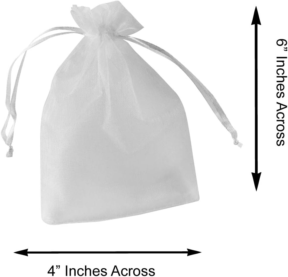 Super Z Outlet 100 Pack 4x6 Inch Mini Sheer Drawstring Organza Transparent Bags Jewelry Sack Pouches for Wedding, Party Decorations, Arts & Crafts Gifts (White)