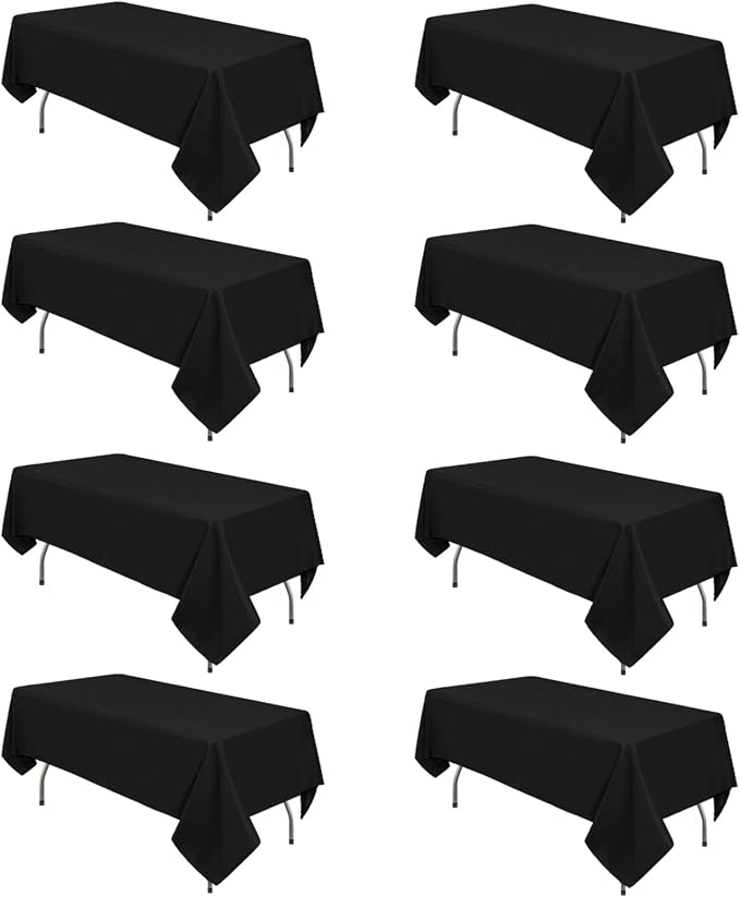 8 Packs Black Tablecloths 60x84 Inch Fabric Rectangular Table Cloths For 4 Foot Rectangle Tables, Wrinkle Resistant Polyester Tablecloth Washable Table Cloth Rectangle Table For Wedding Party Banquet