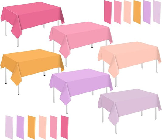 Whaline 24Pcs Pastel Color Plastic Tablecloth Pink Orange Purple Rectangle Table Cover 6-Color Waterproof Table Cloth for Party Decoration Halloween Supplies, 54 x 108 Inch