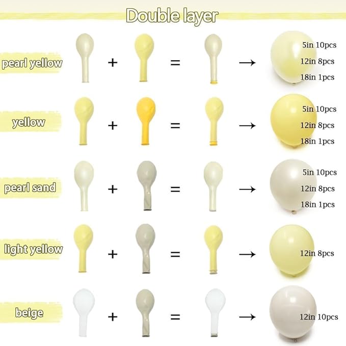 Yellow Balloon Arch Kit Double Stuffed, Pastel Light Yellow Pearl White Sand Balloon Garland for Bee Baby Shower Bridal Wedding Birthday Lemon Valentine Party