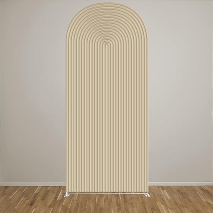 2D Printed Ripples Party Arch Covers Arched Backdrop Cover Stretchy Cover for Party Decoration Round Top Frame Spandex Cover (Beige Cover454,6x2.6ft)