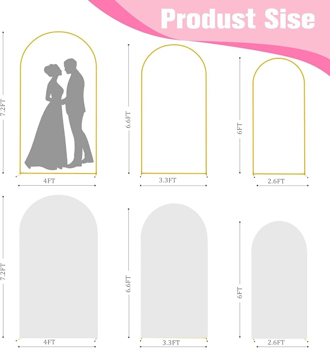Bazen Wedding Arch Backdrop Stand 6FT, 5FT, 4FT Set of 3 Metal Arch Backdrop Stand with White Arch Cover for Birthday Party Wedding Ceremony Bridal Baby Shower Banquet Party Event Decor