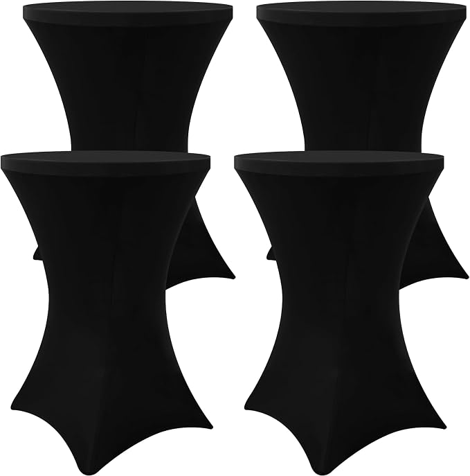 Moosfor Spandex Cocktail Table Covers 4 Pack, Elastic Fitted Stretch Table Cloth, Round High Top Tablecloths for Bar, Party, Pub, Wedding & Banquet (Black, 24x43 Inch)