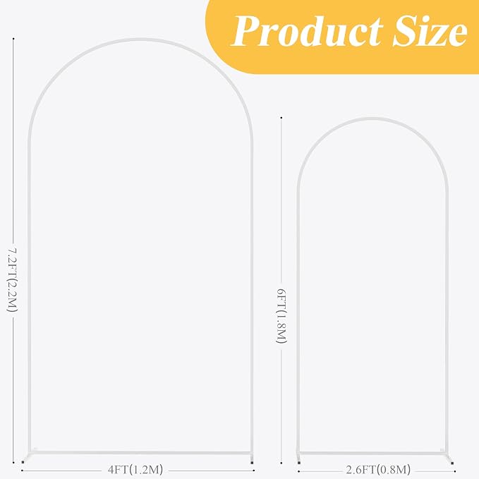 Putros Arch Backdrop Stand, 7.2ft & 6ft, Metal Wedding Arch Stand, White, Set of 2, Arched Background Frame for Birthday Party, Baby Shower, Graduation, Photography Decoration