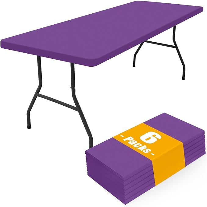Smiry 6 Pack Rectangle Picnic Table Cloth, Waterproof Elastic Fitted Tablecloths, Washable Polyester Rectangular Patio Table Cover for Camping, Indoor and Outdoor (Purple, 30"x96")
