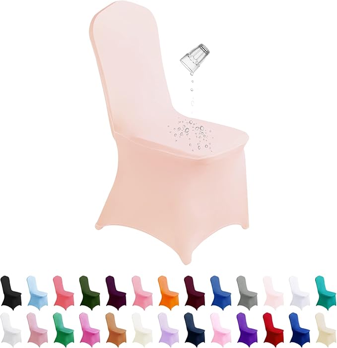 SuperO Waterproof Spandex Chair Cover 25PCS, Stretch Dining Chair Covers, Polyester Outdoor Chair Covers, Protector Stretch Chair Cover for Party Universal, Banquet, Wedding Event, Hotel(Blush Pink)