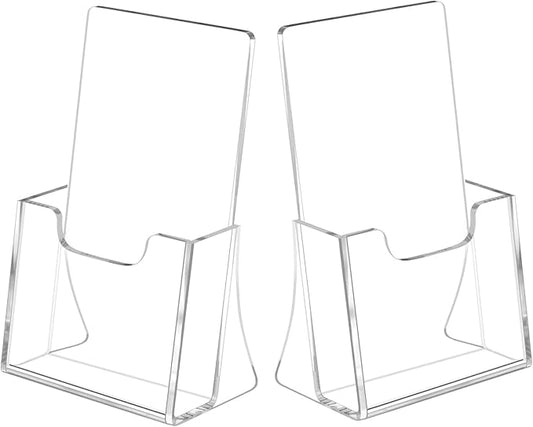 NIUBEE Acrylic Brochure Holder for 4’’ Trifold Pages, 50% Thicker Countertop Acrylic Literature Holder Plastic Flyer Display Stand for Magazine, Pamphlet, Booklets, Menu, Journals, 2 Pack