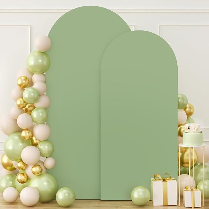 FUHSY Wedding Arch Cover Spandex Fitted Sage Green 6FT, 7.2FT Arch Backdrop Set of 2 Arch Covers Chiara Backdrop Stands Cover for Parties Wedding Arched Frame Cover for Birthday Bachelorette