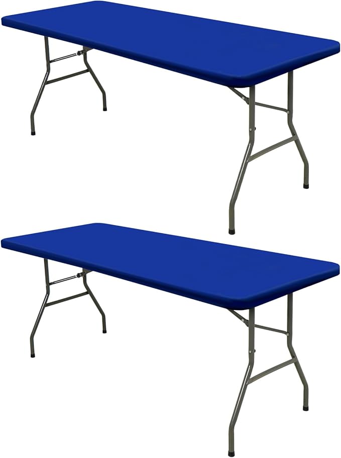 Picnic Table Cover 2 Pack Elastic Fitted Tablecloths for 8 Foot Rectangle Table Waterproof Stretch Washable Patio Folding Outdoor Spandex Tablecloth for Camping Banquet Parties (Royal Blue,30" x 96")