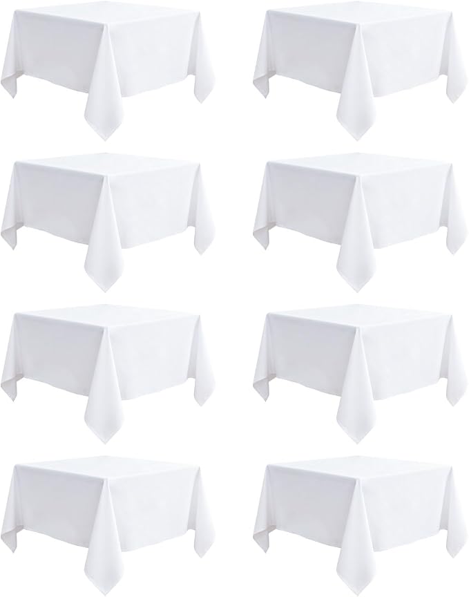 8 Pack White Table Cloth 70 x 70 Inch Square Tablecloth, Wrinkle Resistant White Tablecloth Washable Polyester Fabric for Party Wedding Banquet